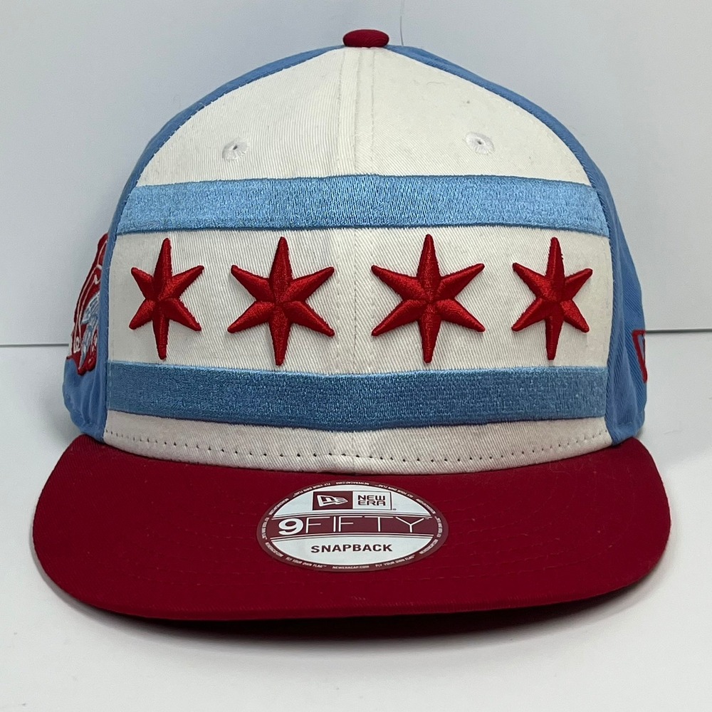 New Era Chicago Blackhawks Hat Mens OSFM Blue Red Chicago Flag 9FIFTY Snapback